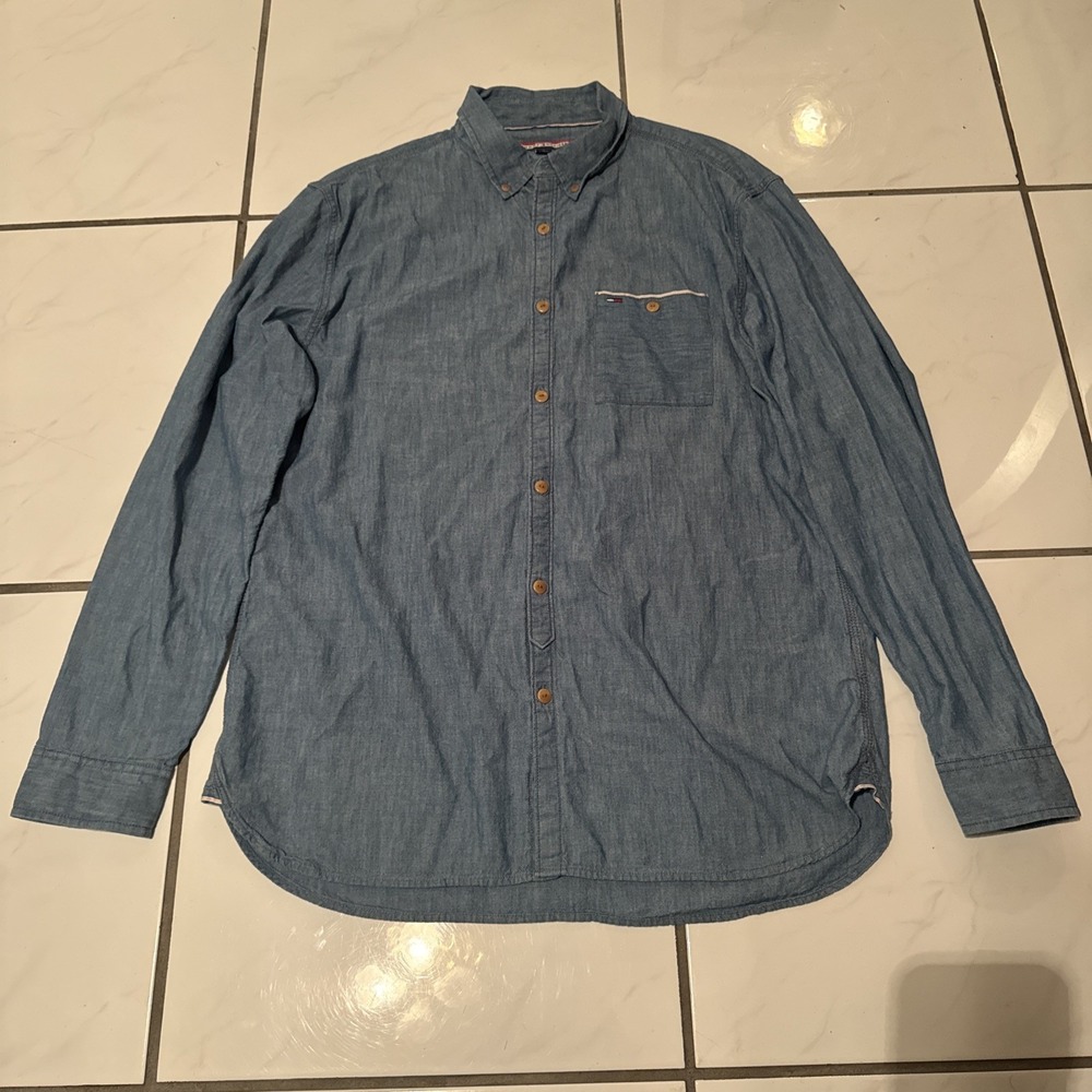 VTG Y2K Tommy Hilfiger Button 22.5x28.5 Chambray Denim Shirt Selvedge Rare Mens